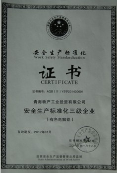 青海QMH官网工业投资有限公司安全出产尺度化三级企业审核达标